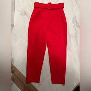 Red Zara belted dress pants